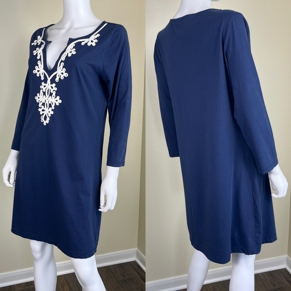 Lilly Pulitzer Dresses & Skirts - Lilly Pulitzer Women’s Size L Navy Pima Cotton Marina Embroidered Shirt Dress